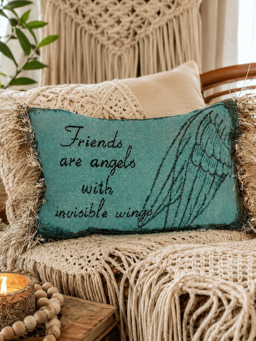 Vintage Manual Woodworkers & Weavers “Friends Are Angels” Decorative Pillow